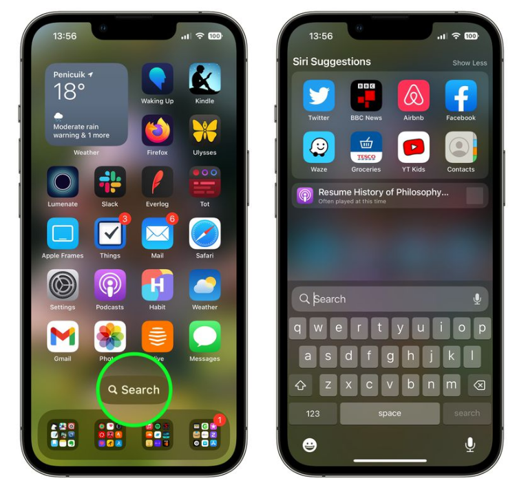 小榄镇苹果手机维修分享升级到 iOS 16 后，如何删除主屏幕上的搜索按钮 